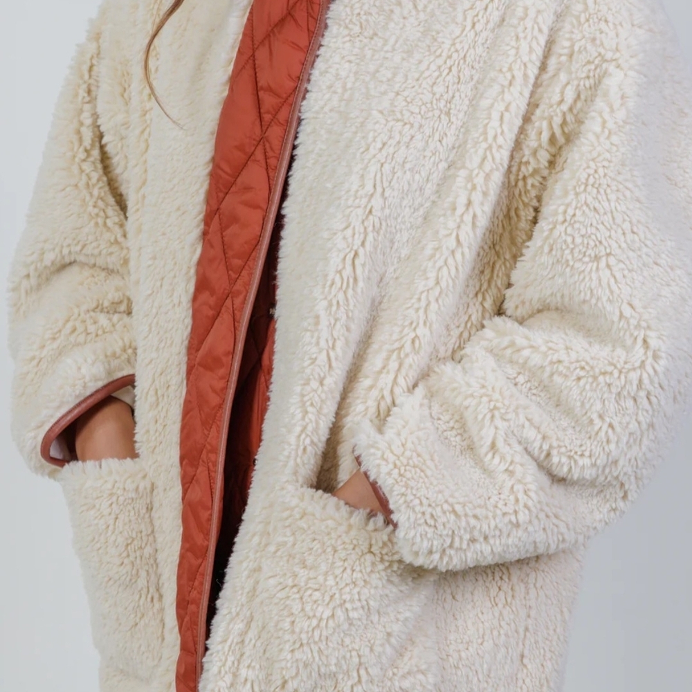 Maje Cream Teddy Jacket with Rust Accent - Picture 3 of 6